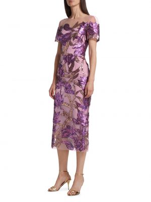 Платье-карандаш с пайетками в цветочек с принтом Marchesa Notte фиолетовое