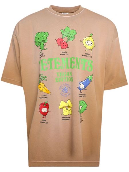 Βαμβακερή μπλούζα με σχέδιο Vetements μπεζ