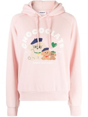 Kokvilnas kapučdžemperis ar apdruku Chocoolate rozā