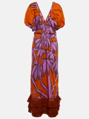 Sukienka długa bawełniana z nadrukiem Johanna Ortiz pomarańczowa