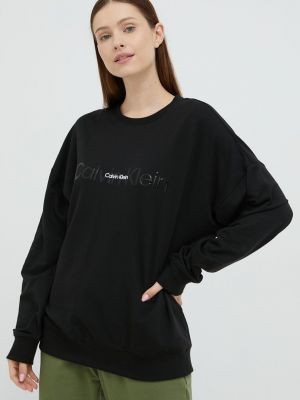 Пижама с дълъг ръкав с апликация Calvin Klein Underwear черно