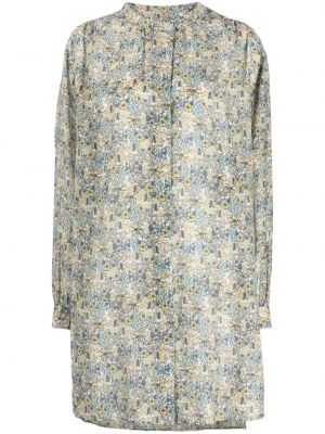 Kvetinová bavlnená hodvábna košeľa Isabel Marant zelená