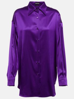 Hedvábná saténová košile Tom Ford fialová