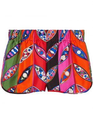 Svilene kratke hlače s potiskom z abstraktnimi vzorci Pucci roza