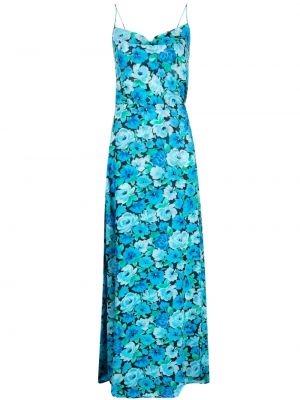 Rochie lunga cu model floral cu imagine Rotate albastru