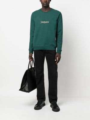 Raštuotas medvilninis džemperis Saint Laurent žalia