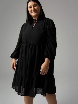 Bodkované midi šaty s dlhými rukávmi Defacto čierna