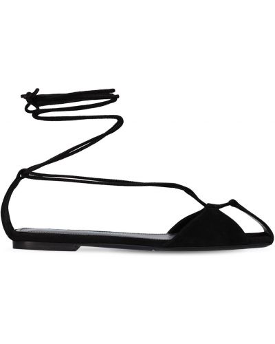 Велурени ниски обувки с връзки с дантела The Attico черно