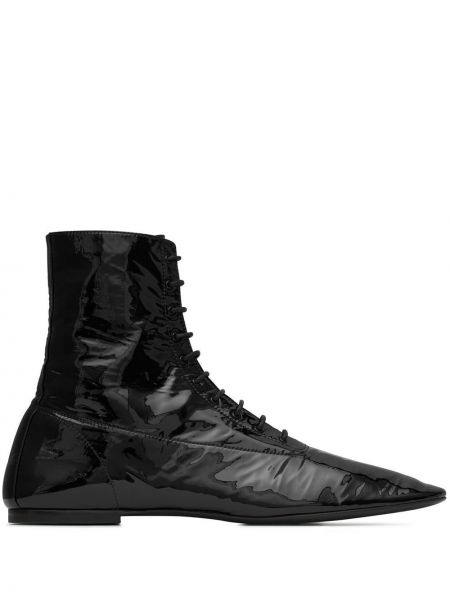 Čipkované šnurovacie členkové topánky Saint Laurent čierna