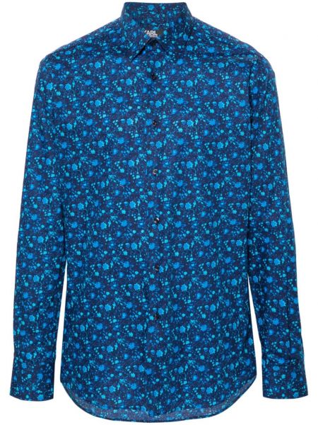 Памучна риза с принт с абстрактен десен Karl Lagerfeld синьо