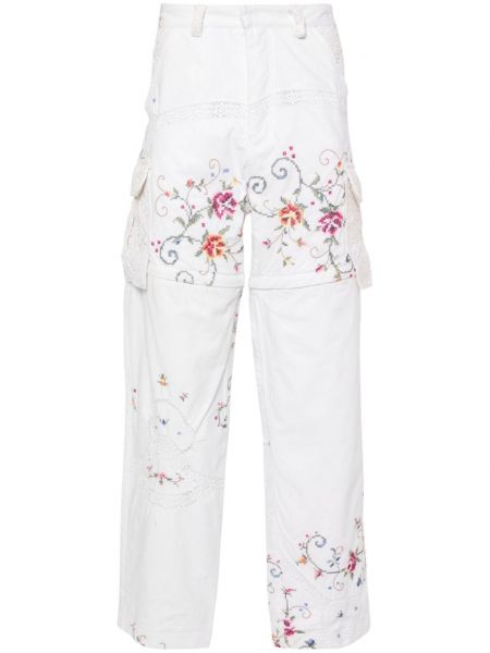 Květinové kalhoty s výšivkou Saints Studio bílé