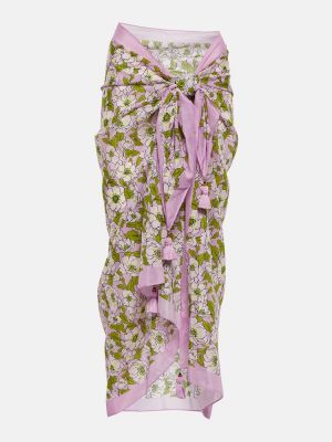 Bombažno svileno midi krilo s cvetličnim vzorcem Tory Burch