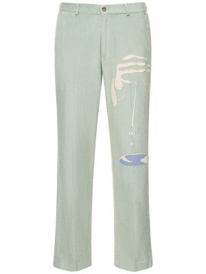 Haftowane spodnie sztruksowe bawełniane Kidsuper Studios zielone