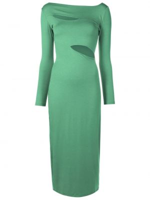 Viskózové přiléhavé midi šaty s dlouhými rukávy Gloria Coelho - zelená