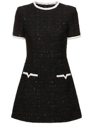 Tvídové mini šaty s krátkymi rukávmi Valentino čierna