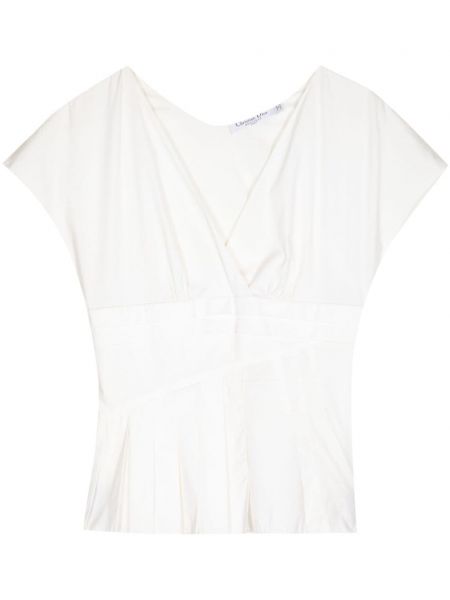 Πλισέ κοντή μπλούζα με λαιμόκοψη v Christian Dior Pre-owned λευκό
