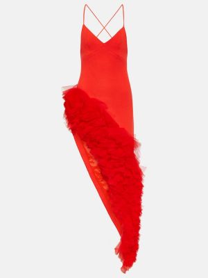 Vlnené midi šaty s volánmi David Koma červená