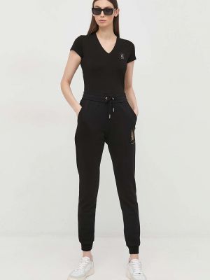 Armani Exchange pamut melegítőnadrág fekete, női, nyomott mintás