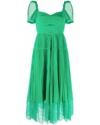 Πλισέ βραδινό φόρεμα με δαντέλα Self-portrait πράσινο