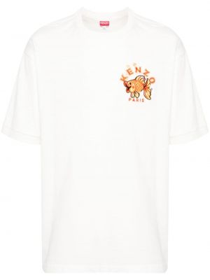 Памучна тениска бродирана Kenzo бяло
