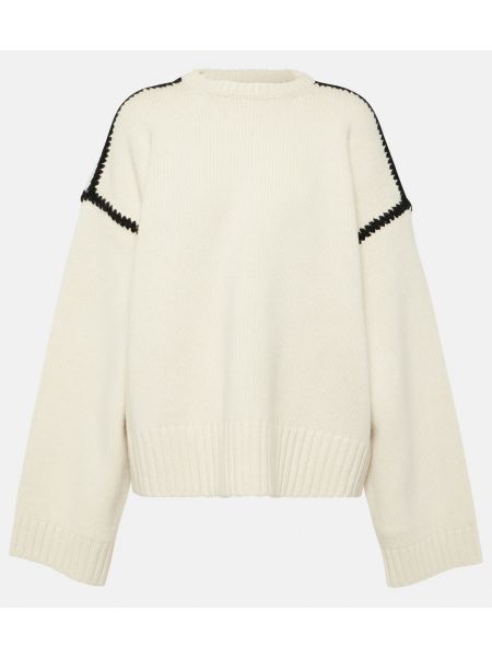 Белый кашемировый шерстяной свитер с вышивкой TotÊme