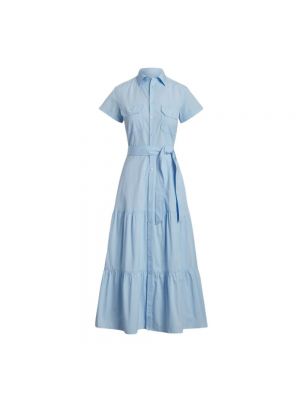 Sukienka długa z falbankami Polo Ralph Lauren niebieska
