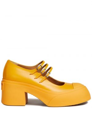 Кожени полуотворени обувки с катарама Marni жълто