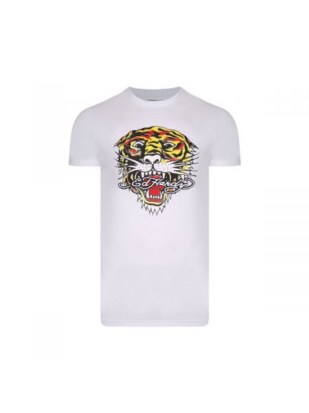 Koszulka z krótkim rękawem w tygrysie prążki Ed Hardy biała