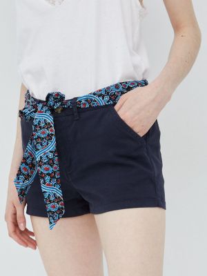 Superdry pantaloni scurti femei, culoarea albastru marin, neted, medium waist
