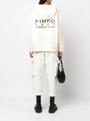 Bluza z kapturem bawełniana z nadrukiem Pinko biała