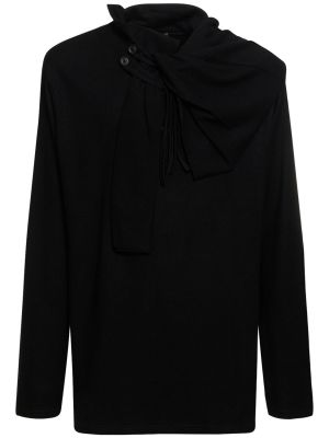 Вълнен пуловер с драперии Yohji Yamamoto черно