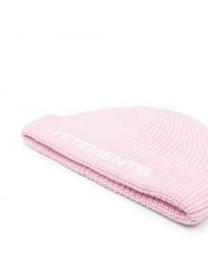 Dzianinowa haftowana czapka Vetements różowa