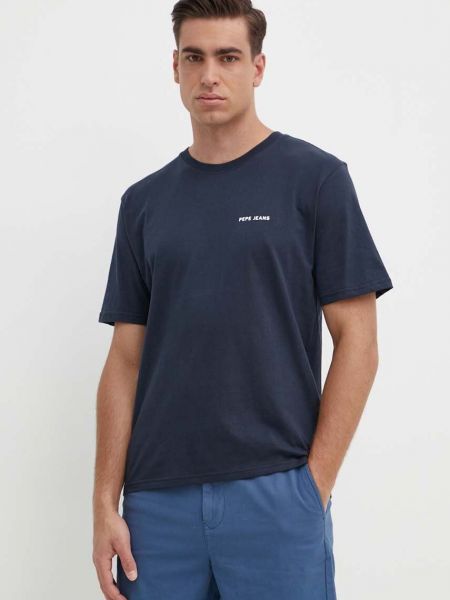Хлопковая футболка с принтом Pepe Jeans синяя