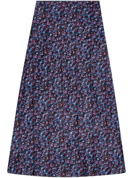 Satenska midi suknja s cvjetnim printom s printom Ganni