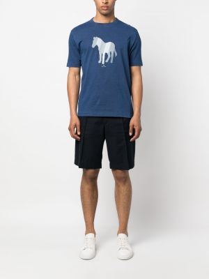 Kokvilnas t-krekls ar apdruku ar zebras rakstu Ps Paul Smith zils