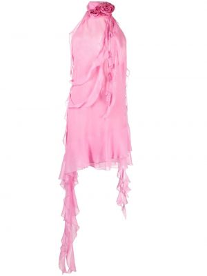 Копринена коктейлна рокля с волани Blumarine розово