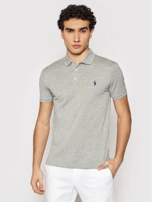 Поло тениска с копчета slim Polo Ralph Lauren сиво