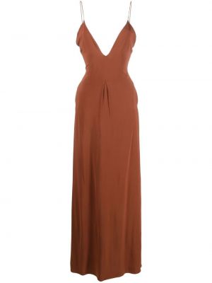 Вечерна рокля без ръкави с v-образно деколте Federica Tosi кафяво