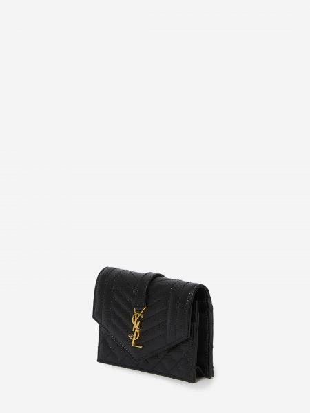 Стеганый кожаный кошелек Saint Laurent черный