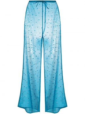 Копринени прав панталон с кристали Oséree синьо