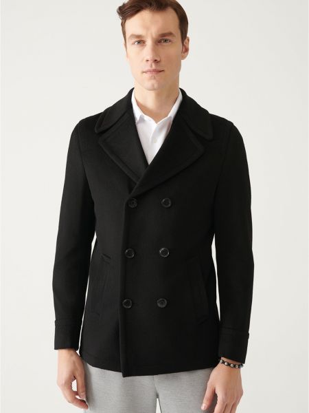 Μάλλινο παλτό σε φαρδιά γραμμή Avva μαύρο