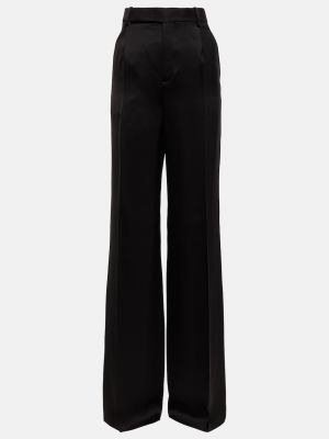 Шелковые брюки с высокой талией Saint Laurent черные