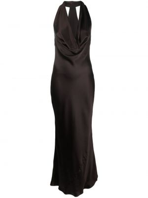 Drapované saténové večerné šaty Norma Kamali hnedá