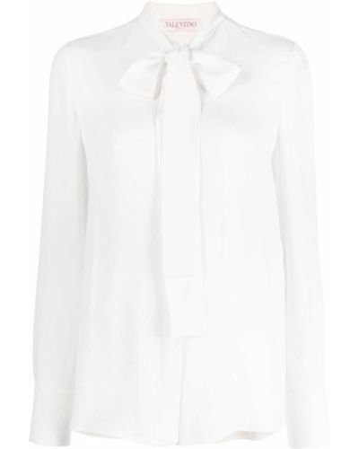 Hodvábna košeľa s mašľou Valentino biela