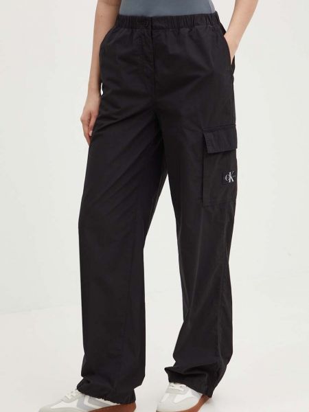 Pamučne hlače visoki struk Calvin Klein Jeans crna
