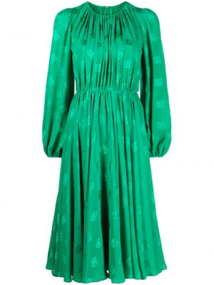 Hedvábné midi šaty s potiskem Dolce & Gabbana zelené