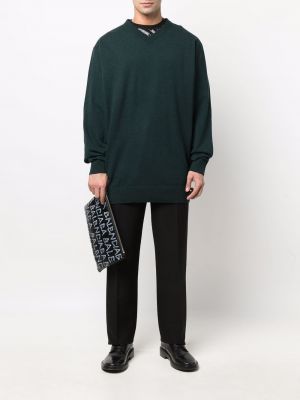 Zielony sweter z kaszmiru z dekoltem w serek Balenciaga