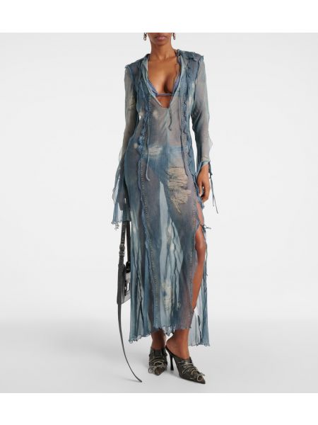 Прозрачное платье миди с принтом Acne Studios синее