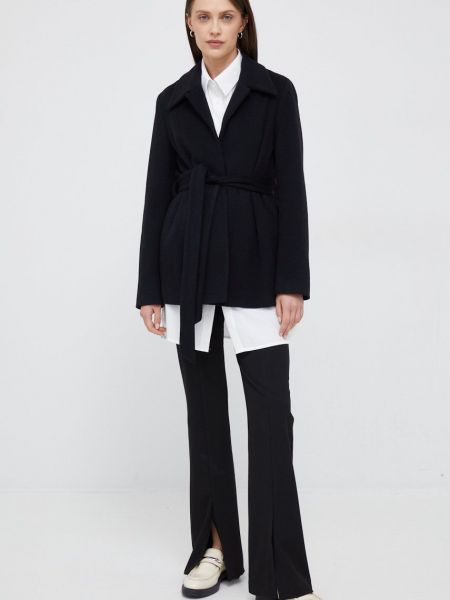 Krótki płaszcz wełniany Calvin Klein czarny