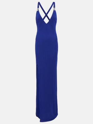 Kašmírové hedvábné vlněné dlouhé šaty Tom Ford modré